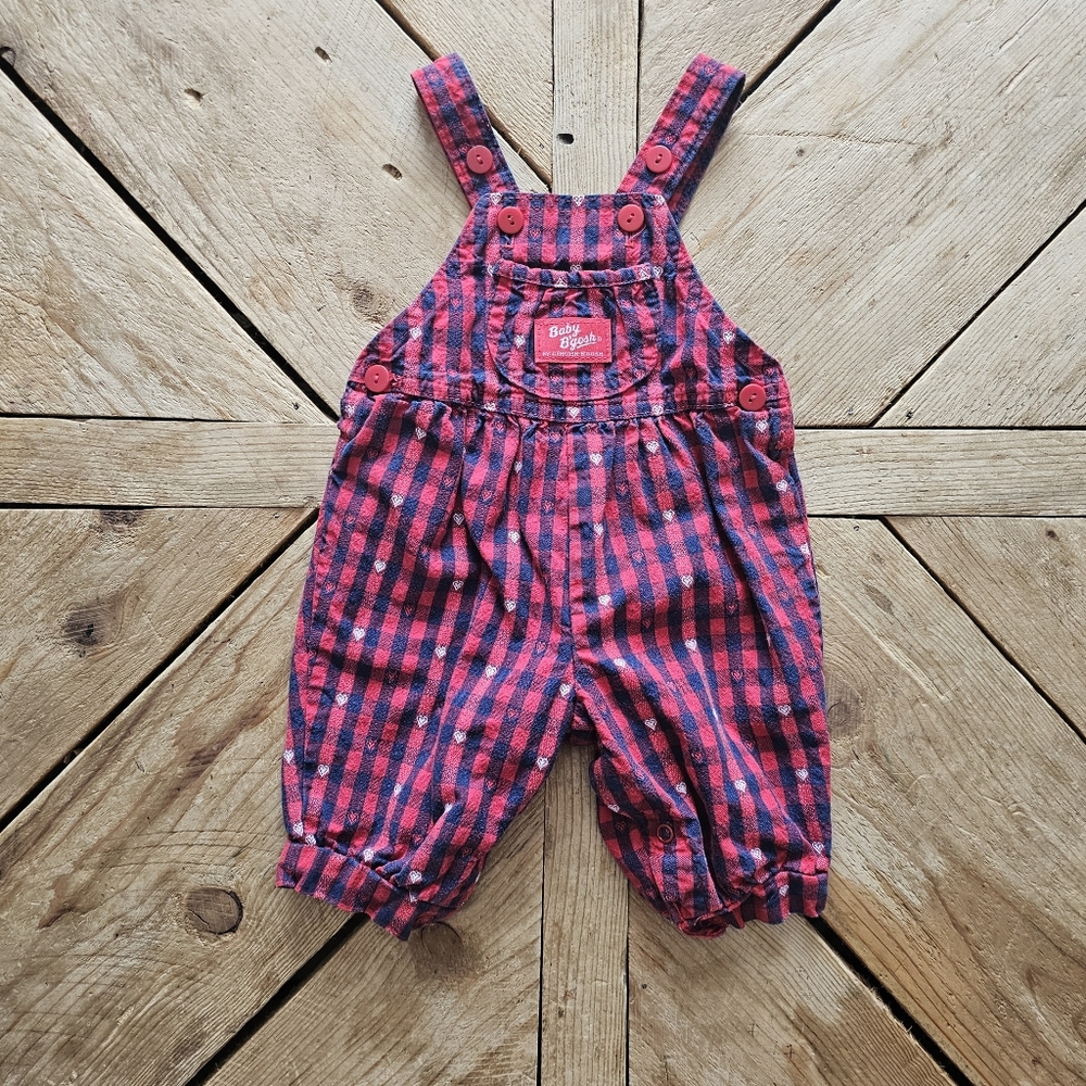 Vintage OshKosh B'Gosh Plaid Heart Overalls Size 3/6 Months